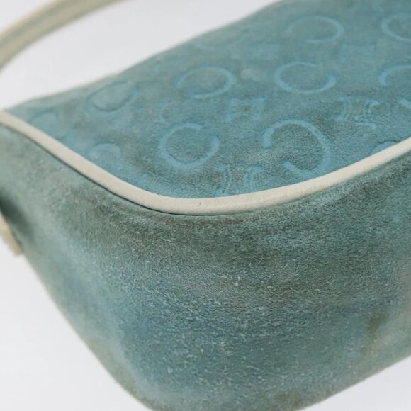 CELINE C Macadam Canvas Accessory Pouch Suede Light Blue Gold Auth 118180 - Picture 13 of 16